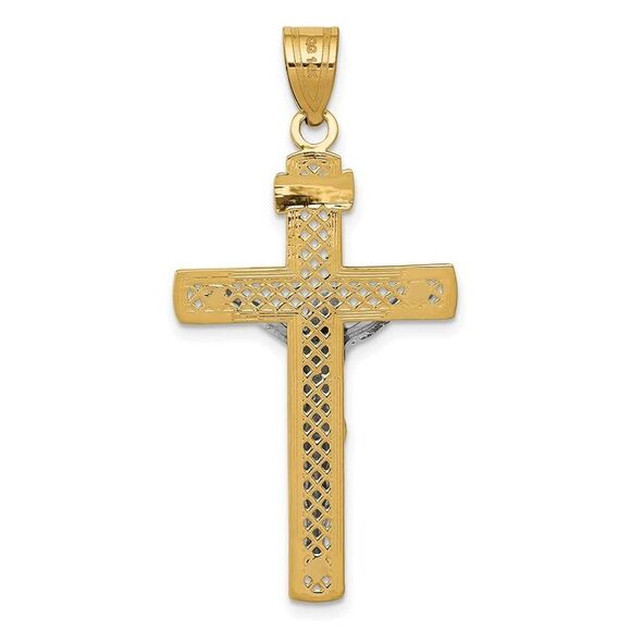 10K Two-tone D/C Large Block Lattice Cross w/Crucifix Pendant - Picture 9 of 9